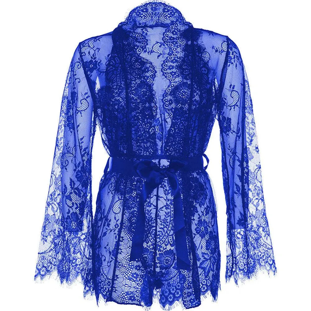 Leg Avenue Floral Lace Teddy and Robe Blue - Rapture Works