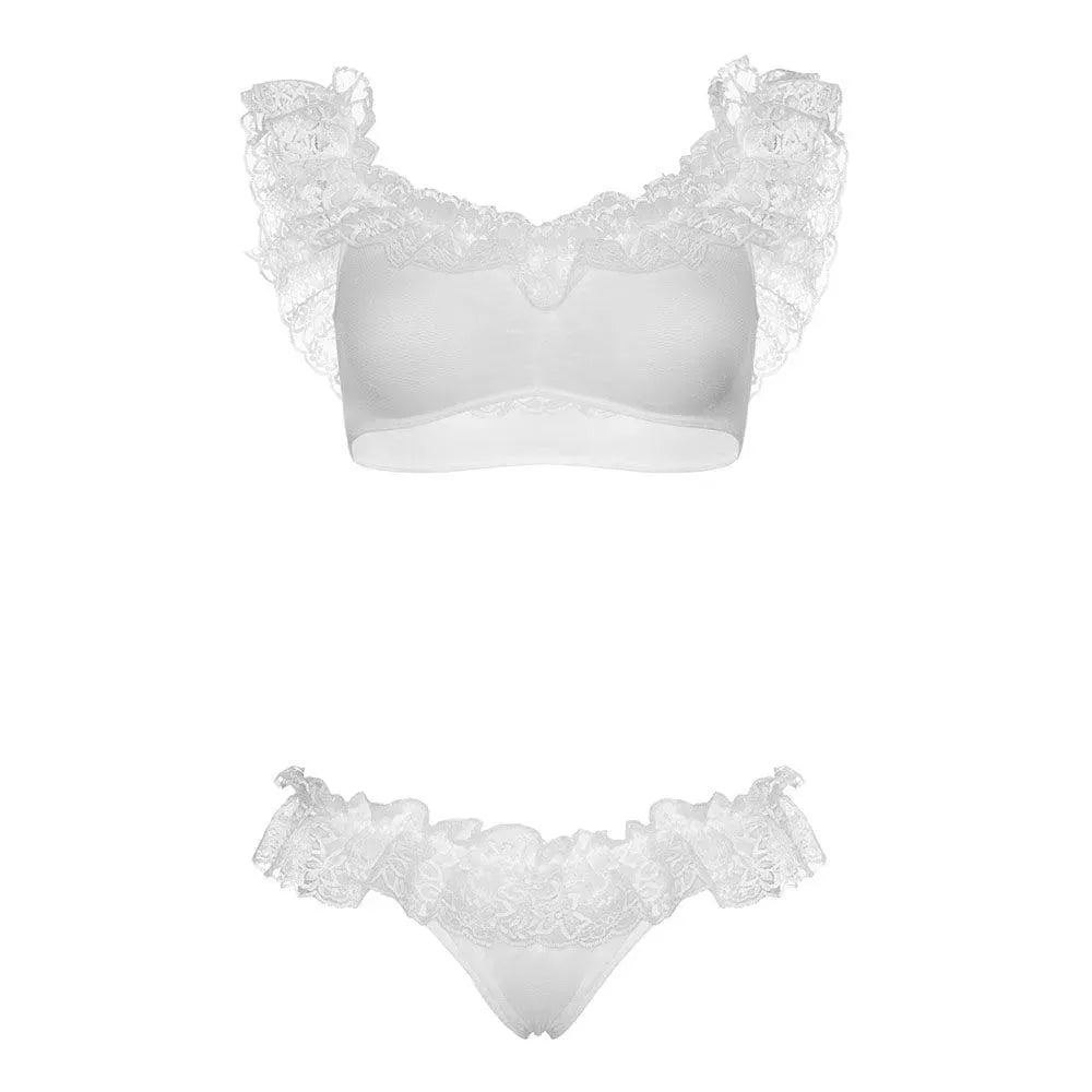 Leg Avenue Lace Ruffle Crop Top and Panty UK 8 to 14 - Rapture Works