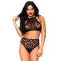 HALTER CROP TOP AND HIGH WAIST THONG - BLACK