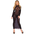 BOW LACE LONG SLEEVE MAXI DRESS - BLACK - ONE SIZE