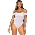 Leg Avenue Off-the-Shoulder Lace Ruffle Teddy – White, Snap Crotch, One Size UK 6-12