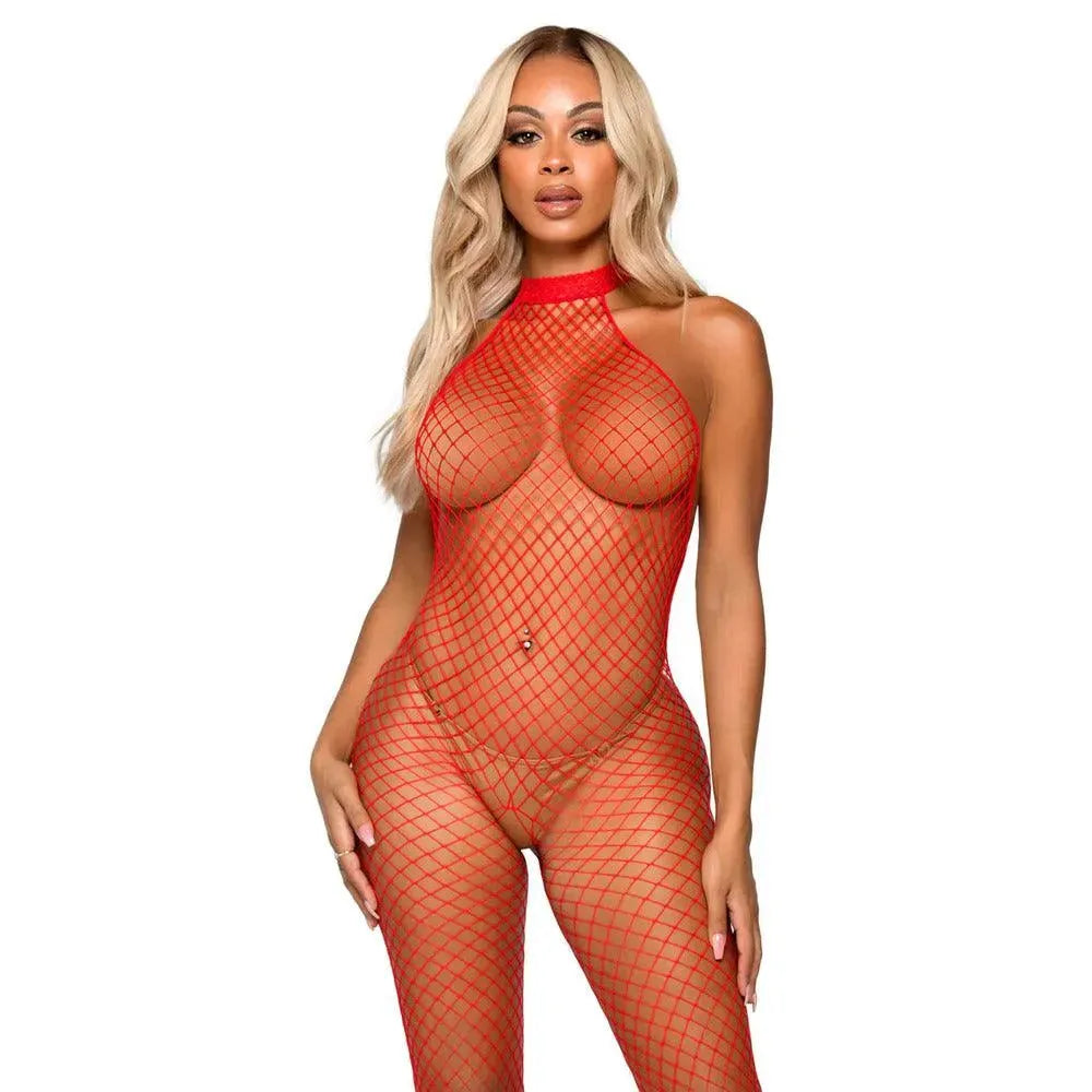Leg Avenue Racer Neck Bodystocking Red UK 6 to 12 - Rapture Works