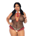 PLUS SCHOOL GIRL CROTCHLESS TEDDY - BLACK - ONE SIZE