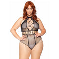PLUS SEAMLESS MULTI NET HALTER BODYSUIT - BLACK - ONE SIZE