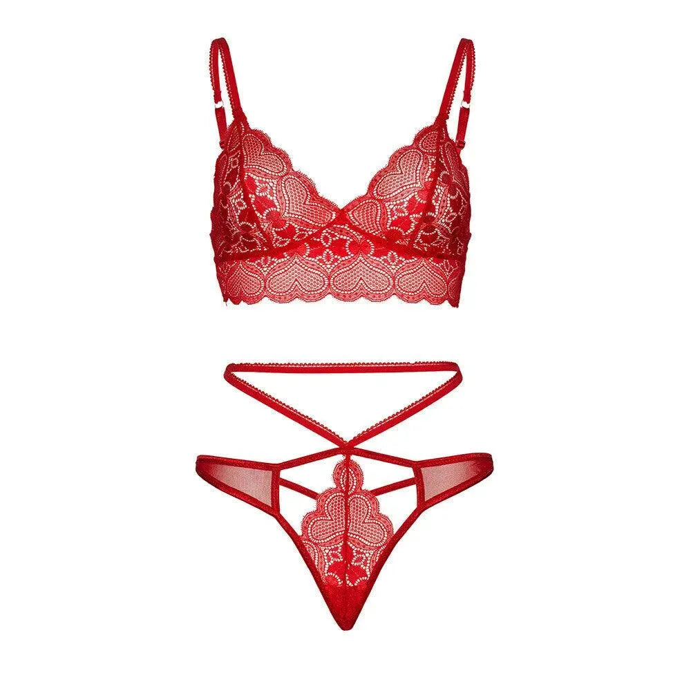 Leg Avenue Sweetheart Lace Bralette Set Red - Rapture Works