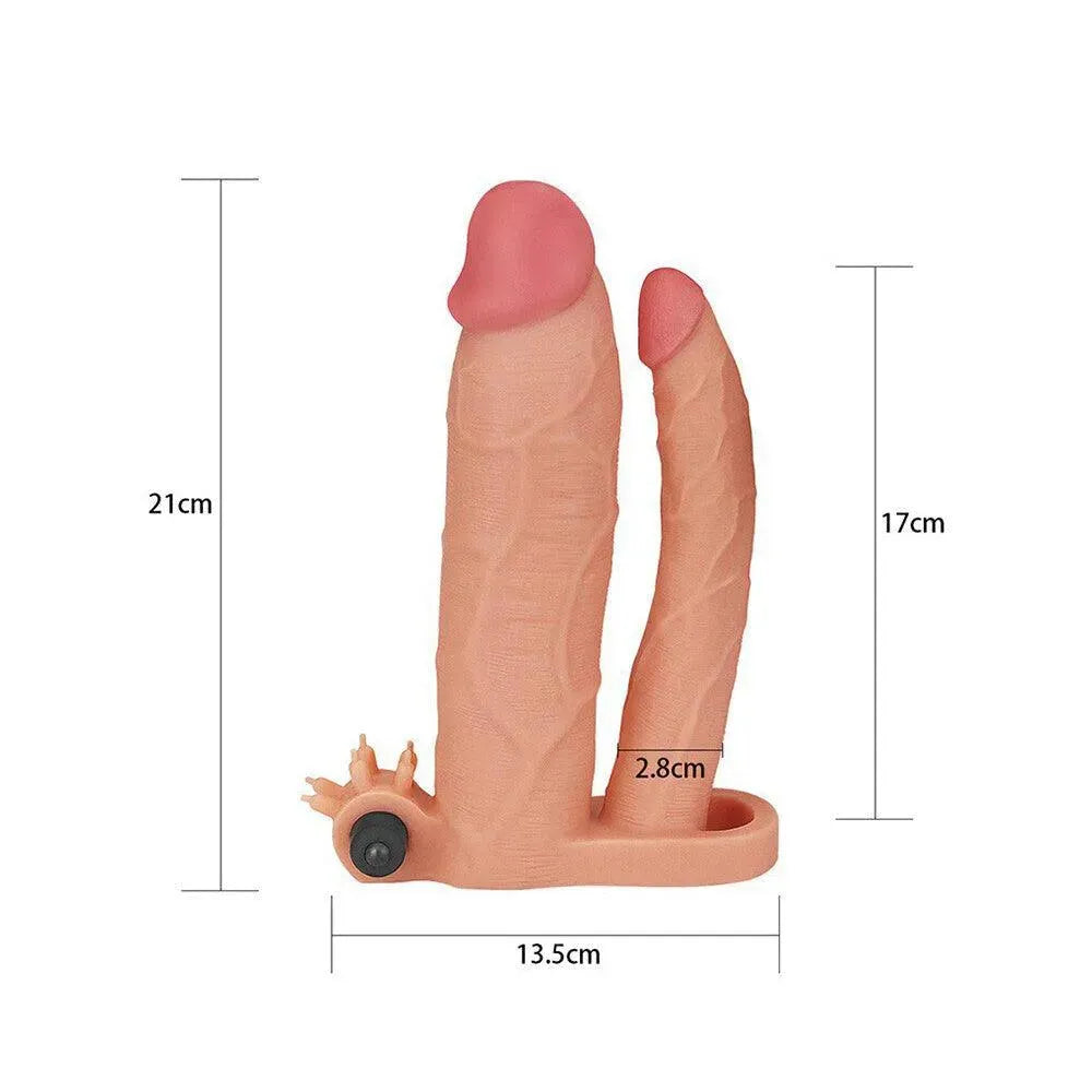 Lovetoy 3 Inch Vibrating Double Extender Flesh Pink - Rapture Works