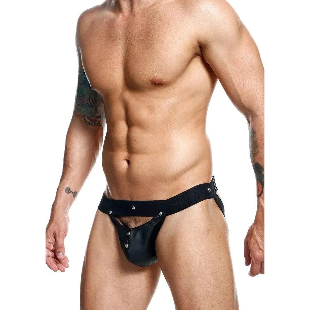 Male Basics Dngeon Peekaboo Jock Black One Size - Rapture Works