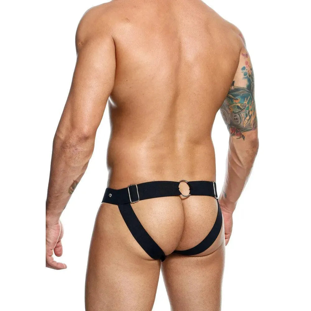 Male Basics Dngeon Peekaboo Jock Black One Size - Rapture Works