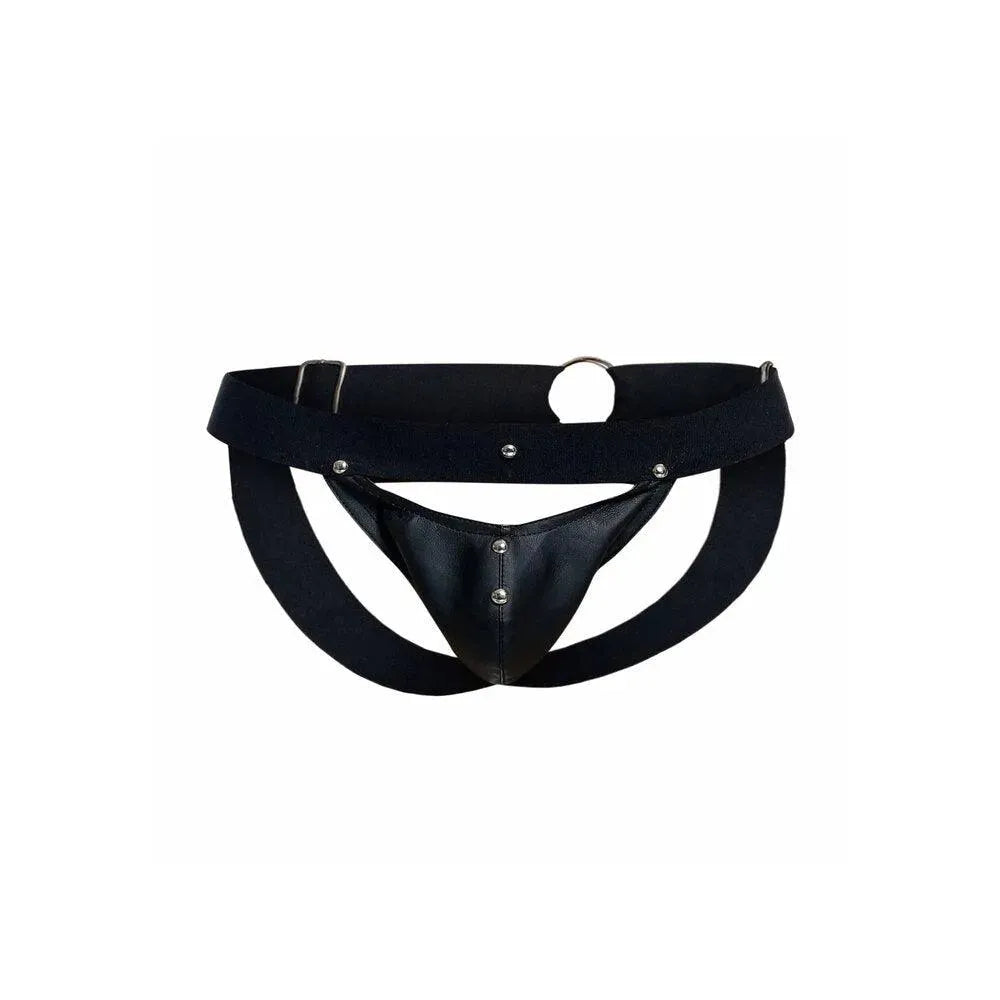 Male Basics Dngeon Peekaboo Jock Black One Size - Rapture Works