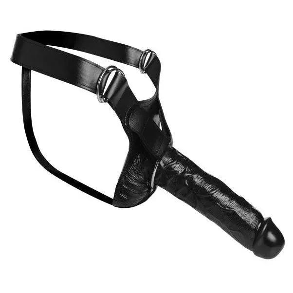 Master Series Infiltrator Hollow Strap On Black 10 Inch Dildo - Rapture Works