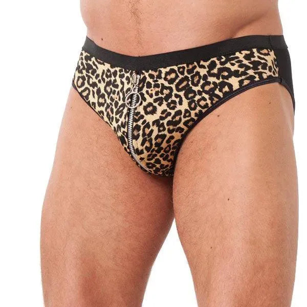Mens Animal Print Briefs With Zipper - Rapture Works