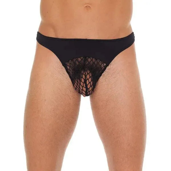 Mens Black G-String With A Net Pouch - Rapture Works