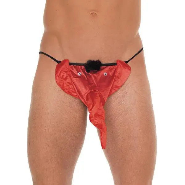 Mens Black G-String With Red Elephant Animal Pouch - Rapture Works