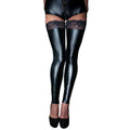 FOOTLESS LACE TOP STOCKINGS - BLACK