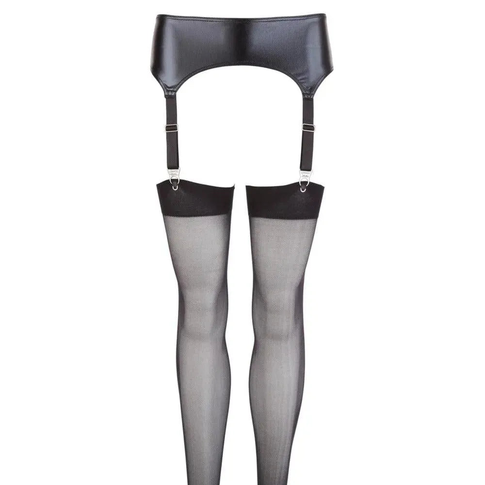 NOXQSE Wet Look Suspender Belt And Stockings - Rapture Works