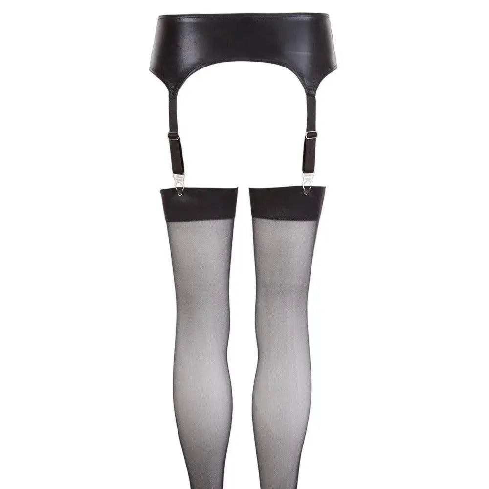 NOXQSE Wet Look Suspender Belt And Stockings - Rapture Works