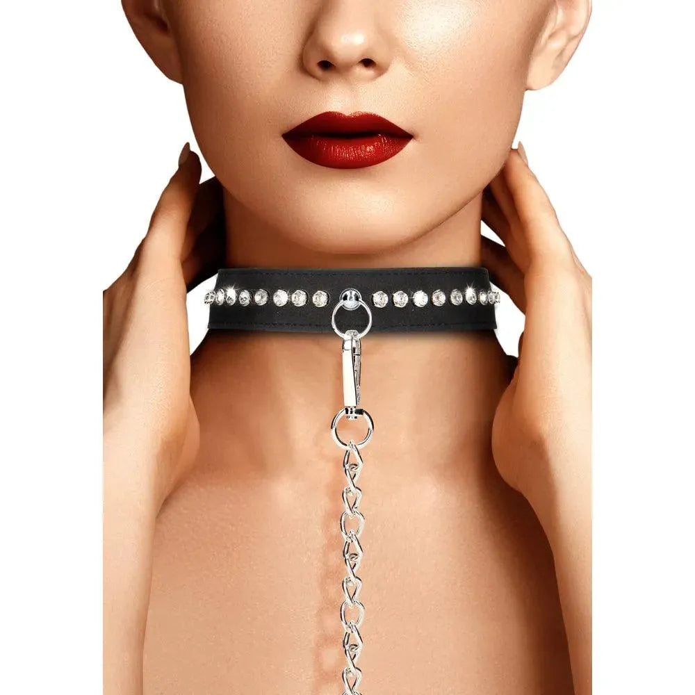 Ouch Diamond Studded Collar With Leash - Rapture Works
