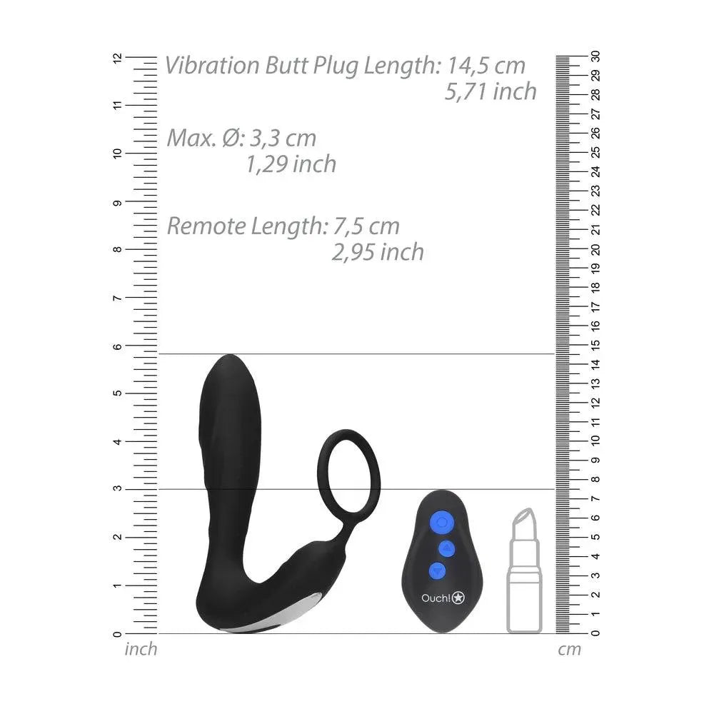 Ouch E Stimulation And Vibration Butt Plug And Cock Ring - Rapture Works