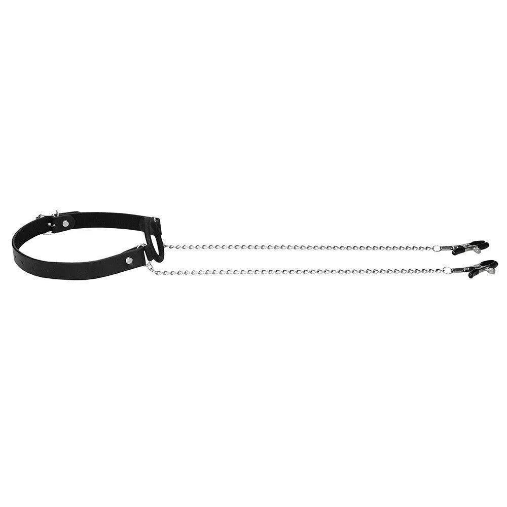 Ouch O Ring Gag With Nipple Clamps - Rapture Works