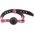 LEATHER BALL GAG WITH BLACK BALL – PINK