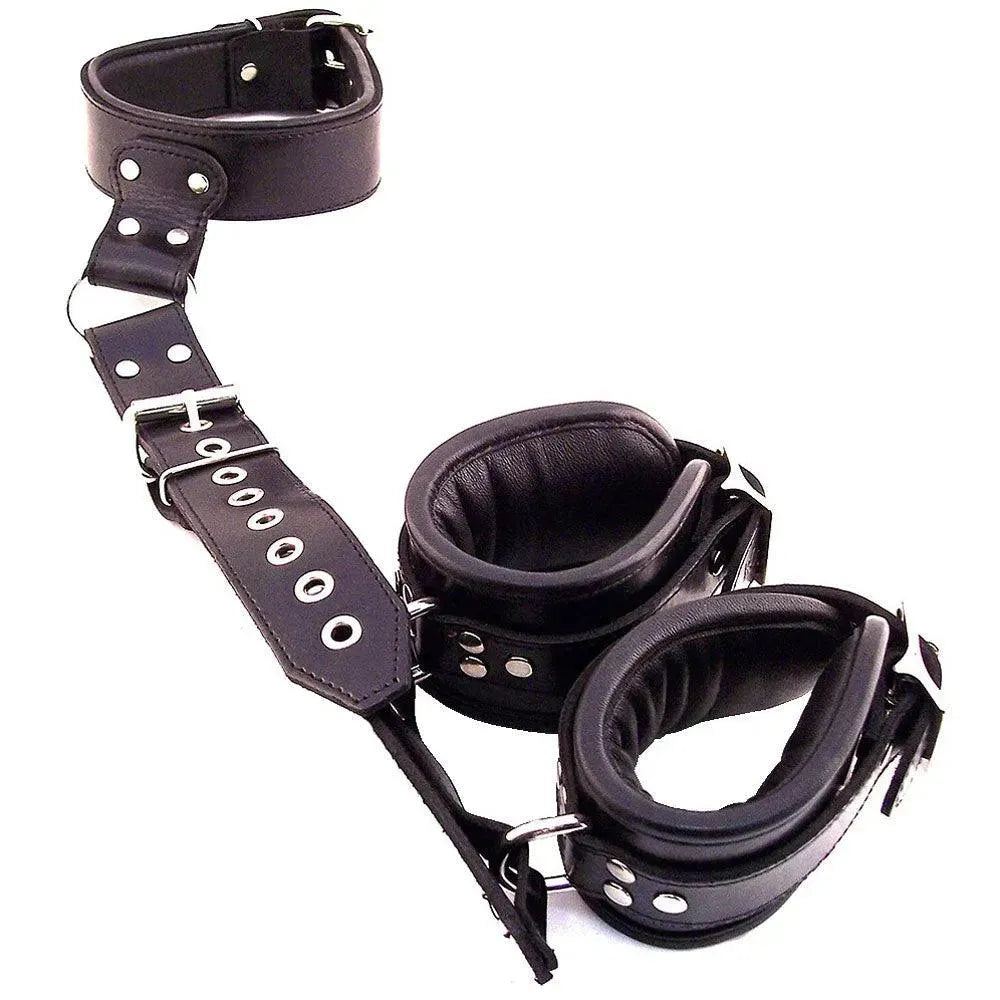 Rouge Garments Black Leather Neck to Wrist Restraints - Rapture Works