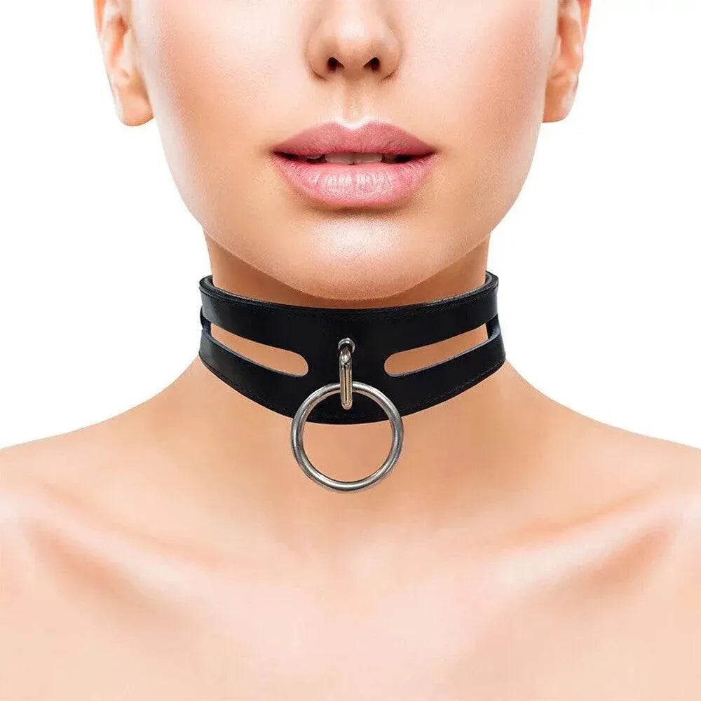 Rouge Garments Leather Fashion Bondage Collar Black - Rapture Works