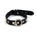 LEATHER O-RING STUDDED COLLAR – BLACK