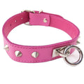 LEATHER O-RING STUDDED COLLAR – PINK