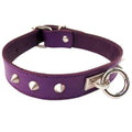 LEATHER O-RING STUDDED COLLAR – PURPLE