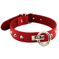 LEATHER O-RING STUDDED COLLAR – RED