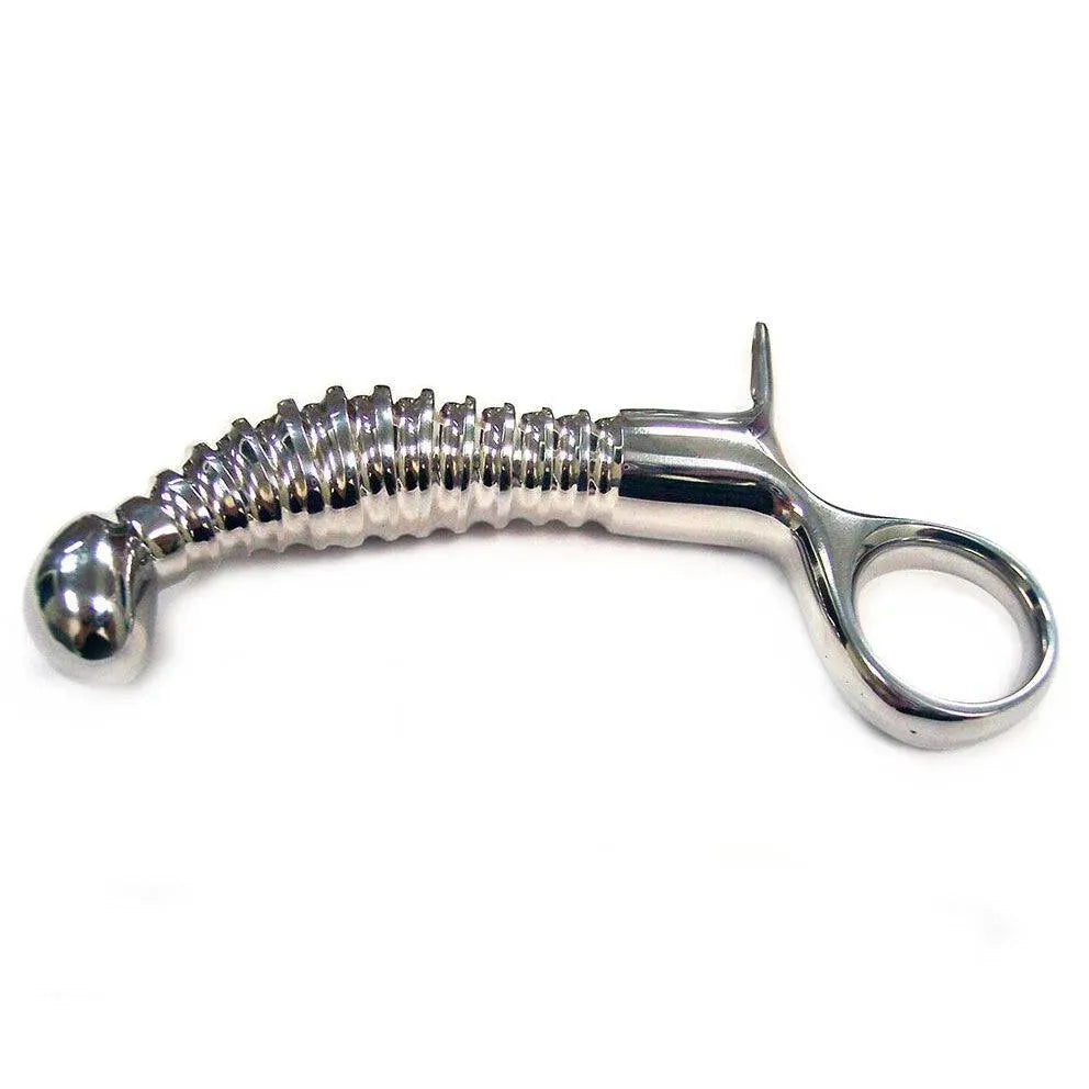 Rouge Stainless Steel Ribbed Anal Probe With Handle - Rapture Works