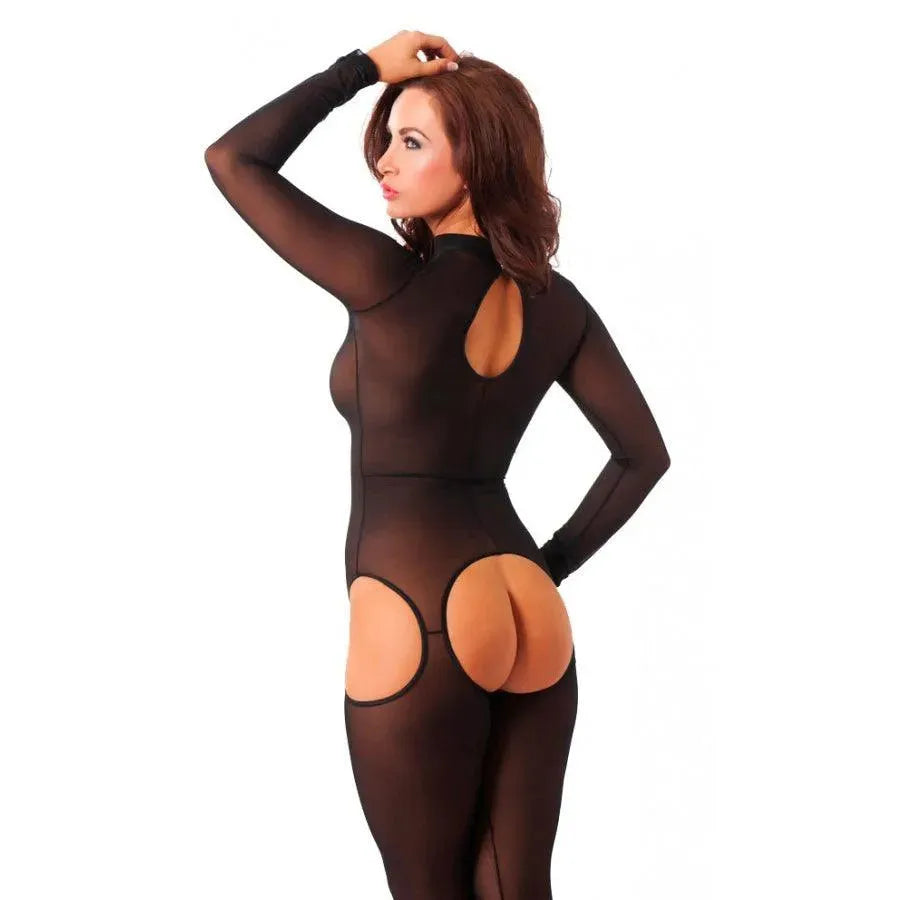 Sensual Black Open Crotch Catsuit - Rapture Works
