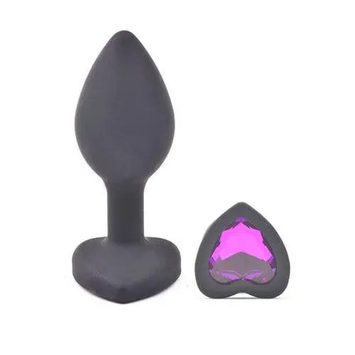 Small Heart Shaped Diamond Base Black Butt Plug - Rapture Works