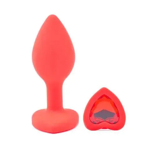 Small Heart Shaped Diamond Base Red Butt Plug - Rapture Works