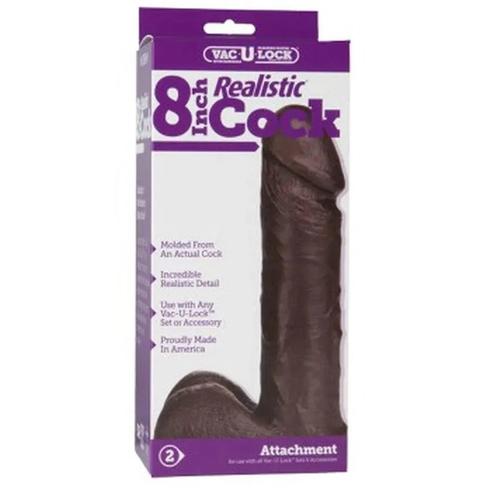 VacULock 8 Inch Realistic Dildo Attachment Black - Rapture Works