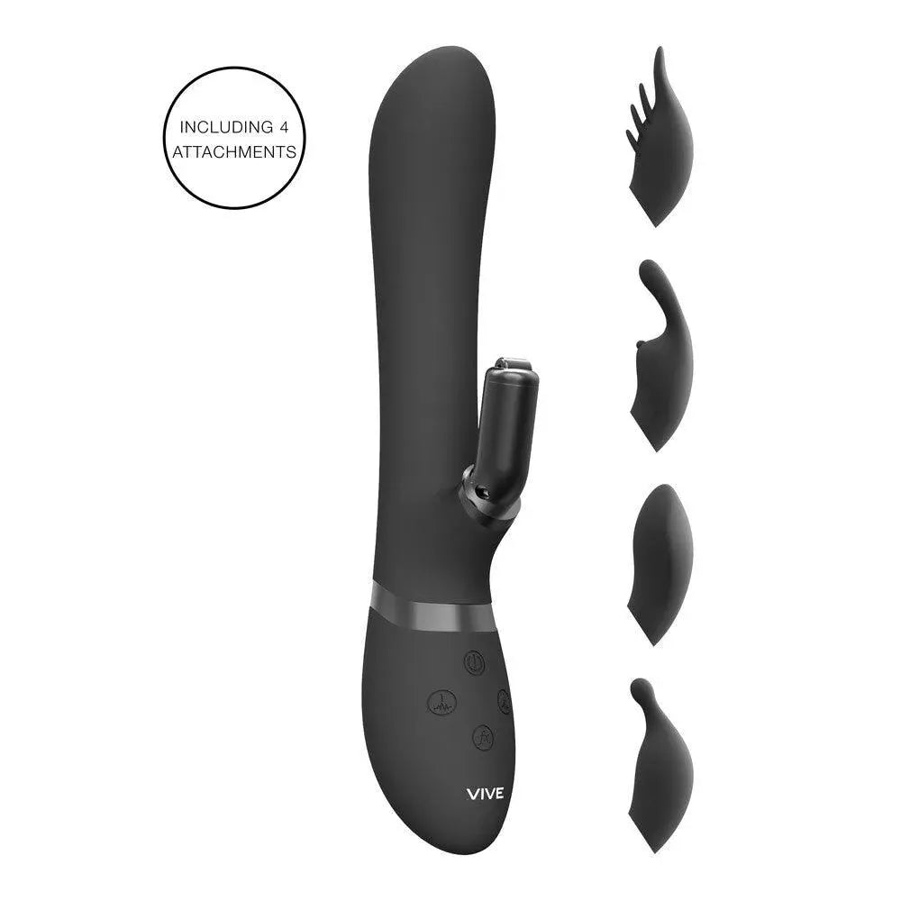 Vive Chou Double Action Interchangeable Rabbit Vibrator Black - Rapture Works