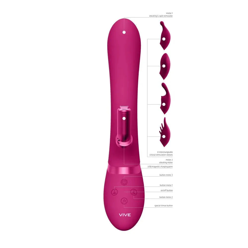 Vive Chou Double Action Interchangeable Rabbit Vibrator Pink - Rapture Works
