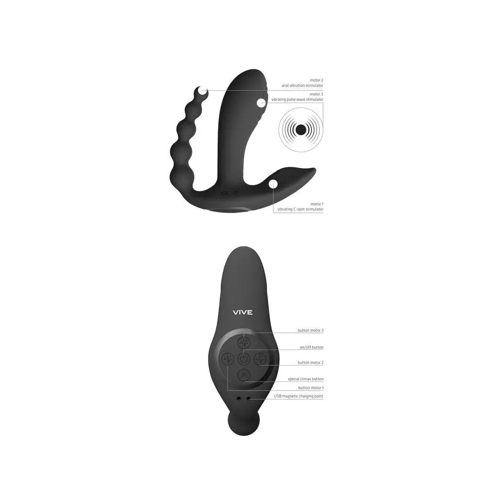 Vive Kata Double Penetrator Vibrator Black - Rapture Works